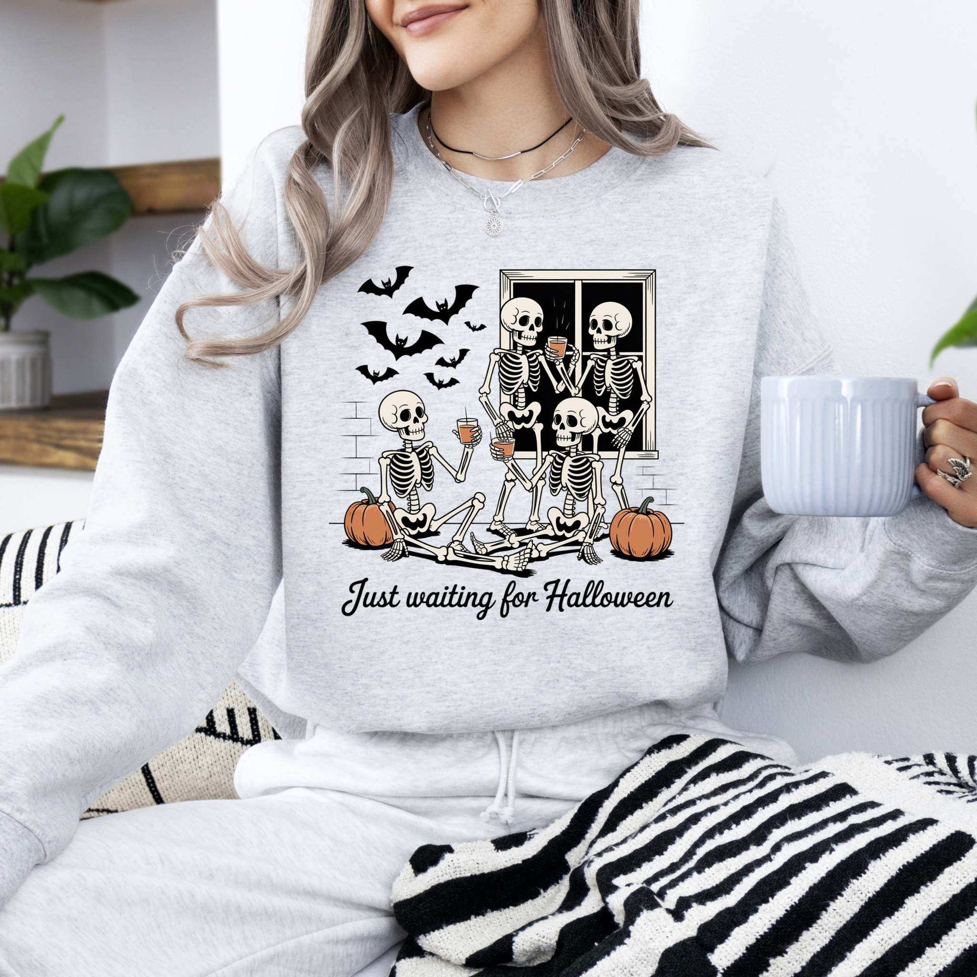 Vintage retro Halloween skeleton ghost graphic sweatshirt with pumpkin