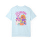 Halloweentown Graphic T-Shirt in light blue cotton with colorful haunted house, pumpkins, ghosts, and jack-o'-lantern graphic