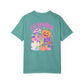 Halloweentown Graphic T-Shirt in teal cotton with a colorful Halloween graphic featuring pumpkins, ghosts, and a haunted house