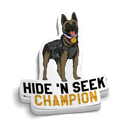 Hide 'n Seek Champion Police K9 2.8-inch durable vinyl sticker for water jugs and laptops