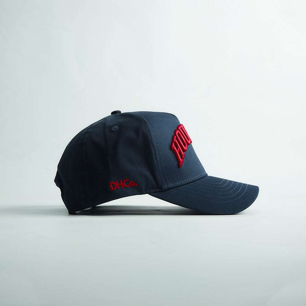 Houston Legacy Snapback in black structured cotton with curved bill and raised red embroidered Houston logo