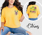 Yellow t-shirt with a crawfish design and 'LA Weezy Ana' text, worn by a person.