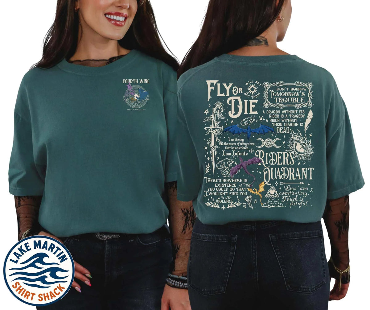 Fourth Wing Riders Quadrant Comfort Colors T-shirt with front and back graphics