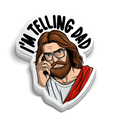 I'm Telling Dad sticker featuring a bearded man with glasses, long brown hair, and red-and-white clothing