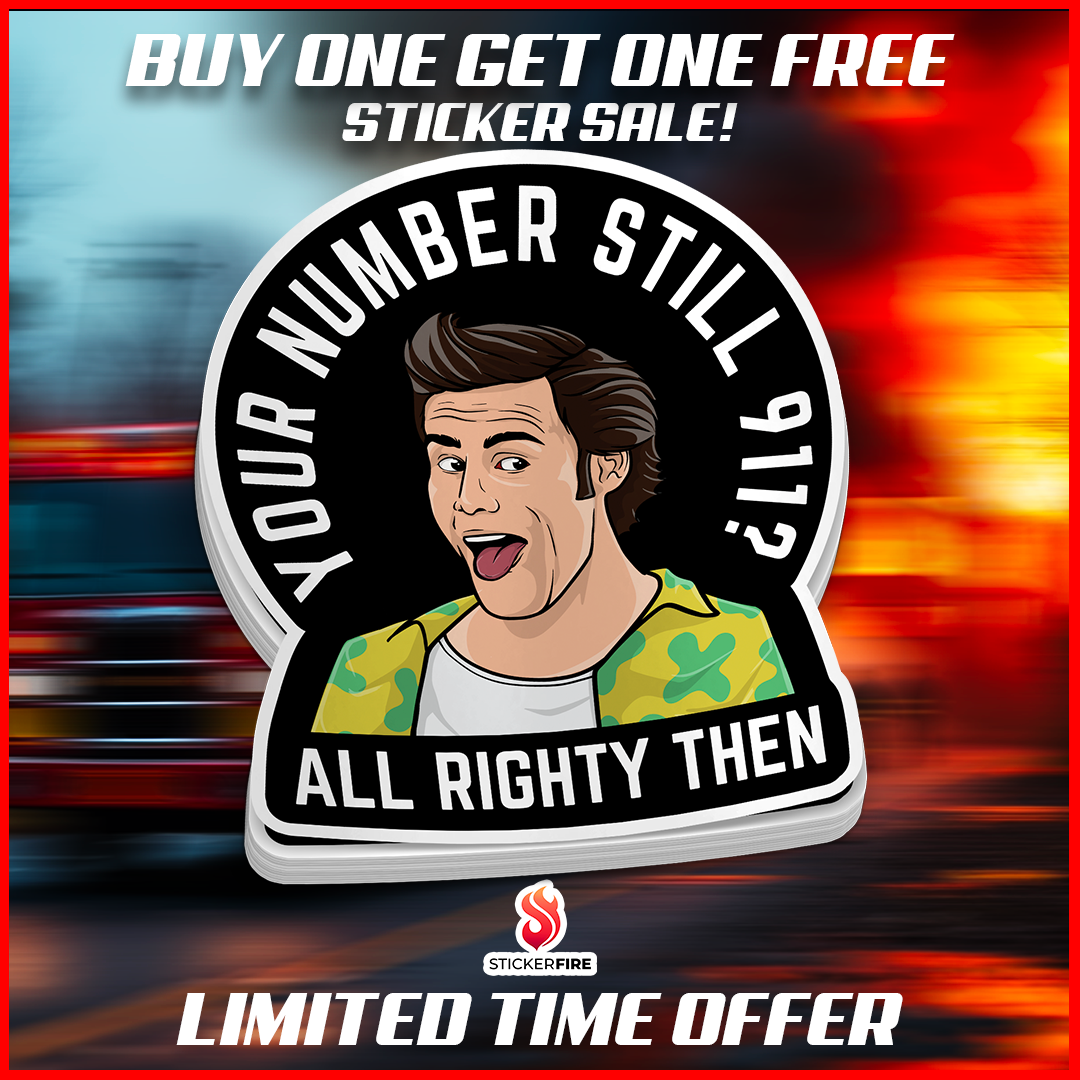 Is Your Number Still 911 sticker featuring a humorous man in camouflage beneath bold white lettering