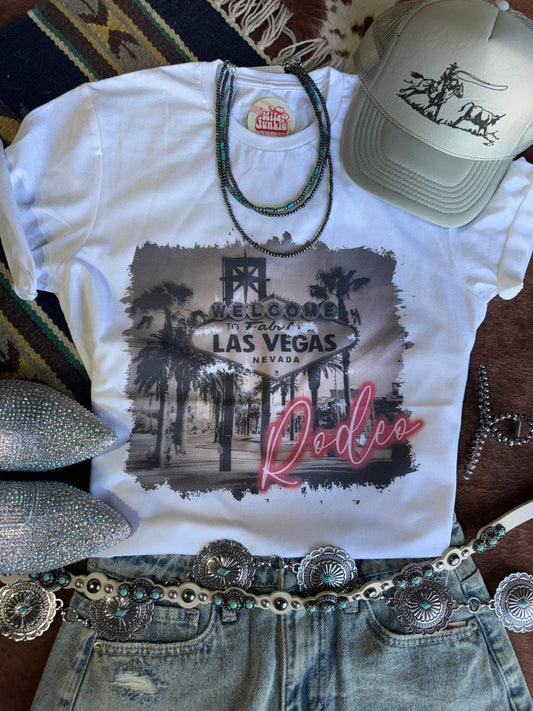 Las Vegas Pink Rodeo graphic tee 100% cotton unisex fit made in USA