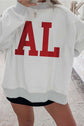 Light Grey sweatshirt with red AL print, ribbed cuffs, hem, and patchwork mock neck design.