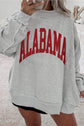Light Grey sweatshirt with red ALABAMA collegiate lettering, ribbed trim, and relaxed mock neck design