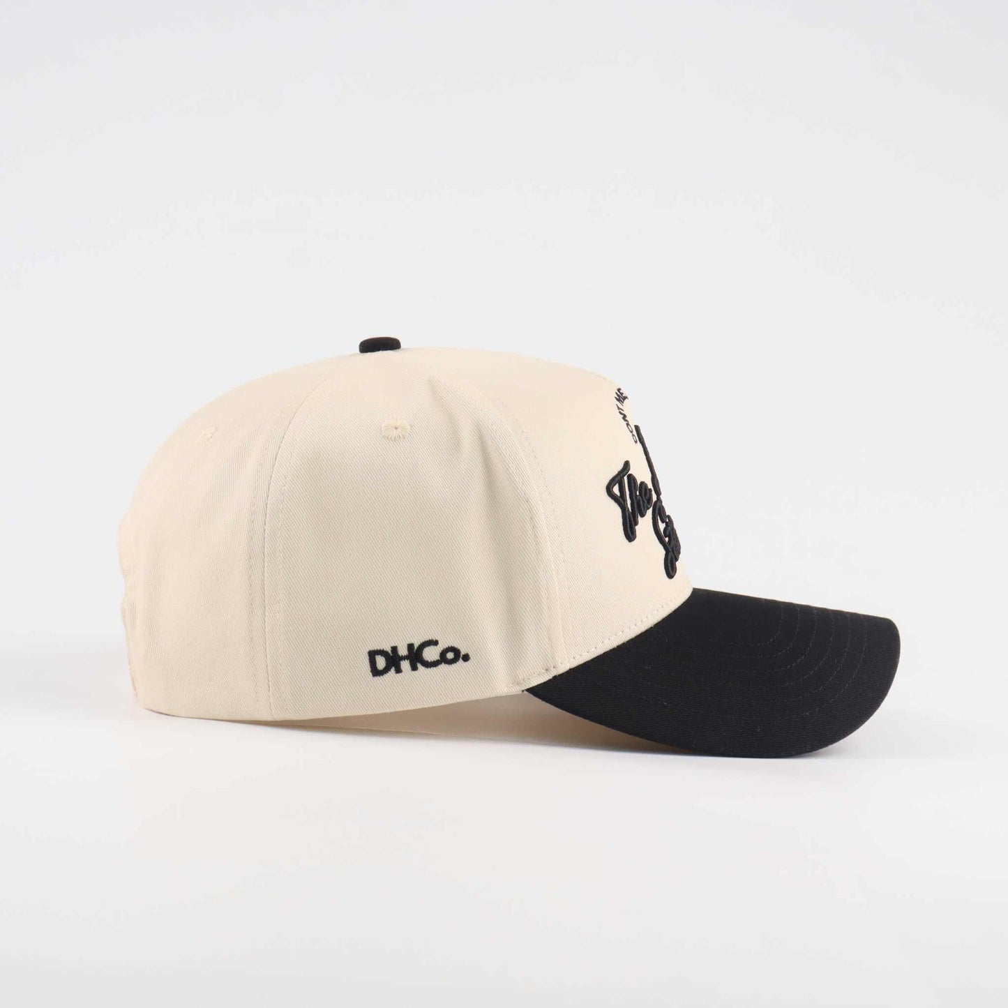 Lone Star Script Hat in beige cotton with black pre-curved brim and embroidered script logo