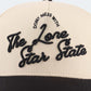 Lone Star Script Hat in beige with raised black embroidered script and pre-curved brim