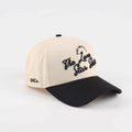 Lone Star Script Hat in beige and black, featuring embroidered script and a pre-curved brim