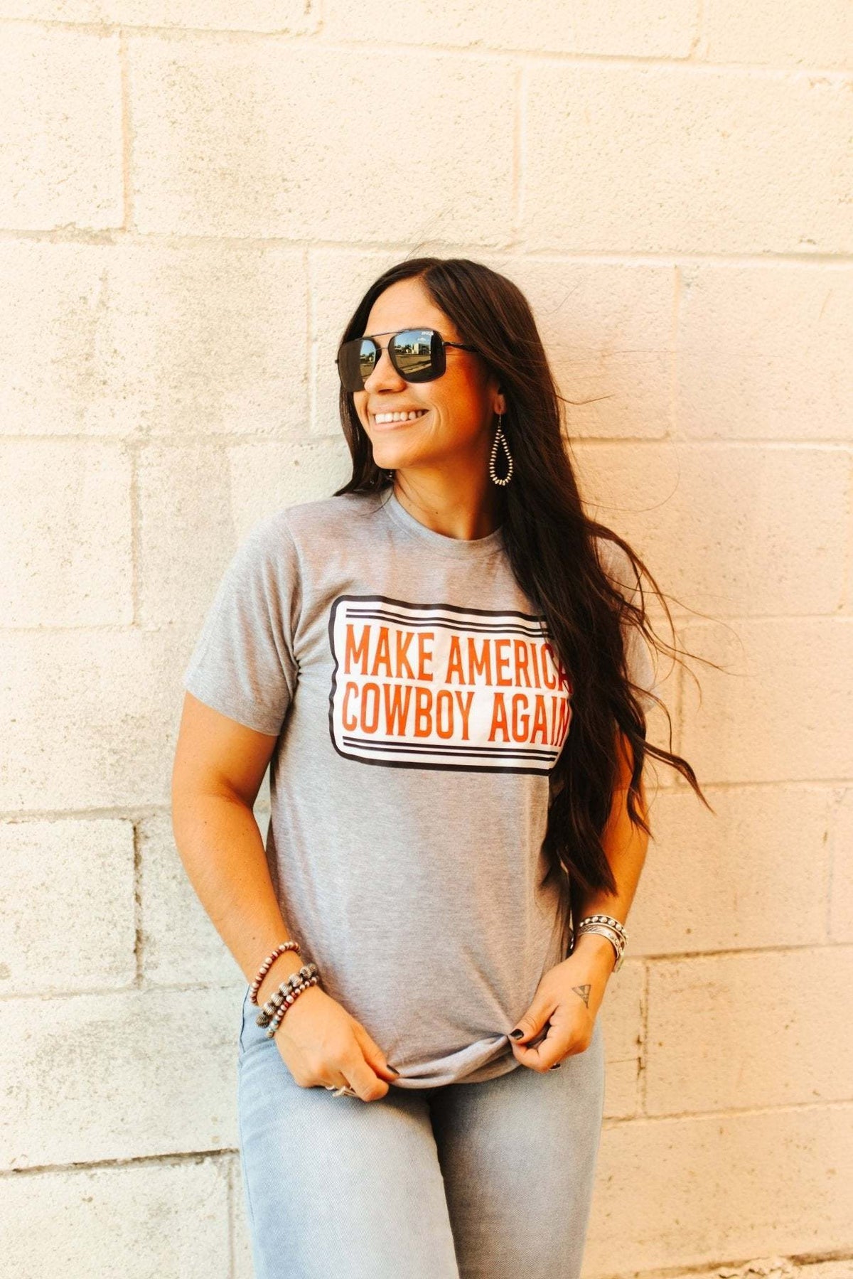 Make America Cowboy Again Banner Graphic Tee unisex cotton polyester DTF transfer made in USA