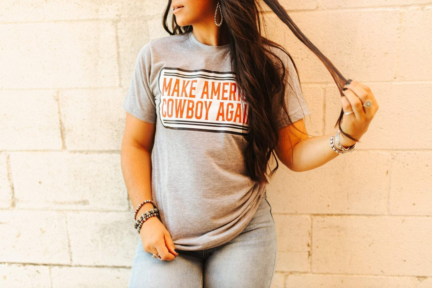 Make America Cowboy Again Banner graphic unisex tee DTF transfer made in USA