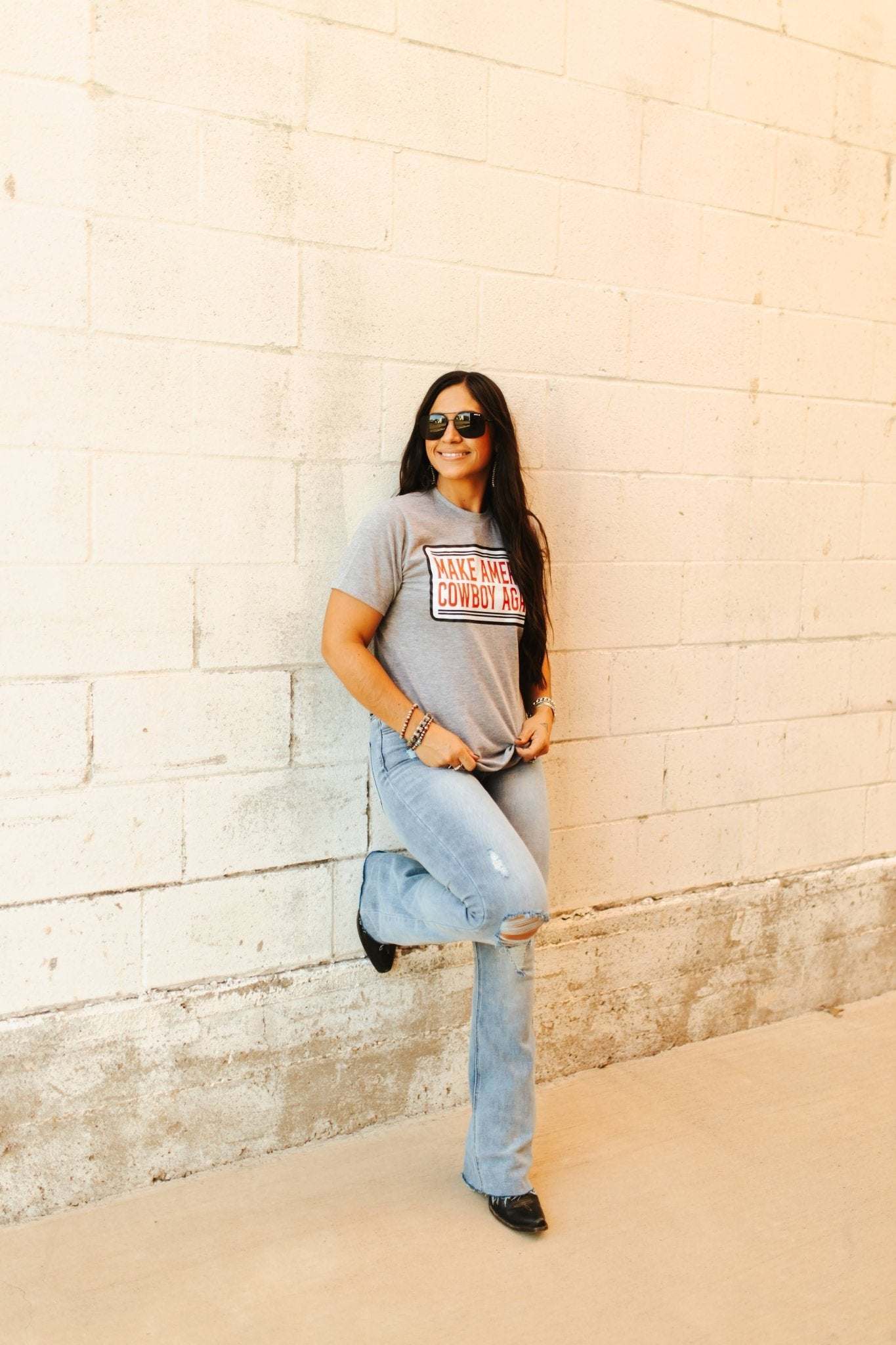 Make America Cowboy Again Banner graphic tee unisex cotton polyester made in USA