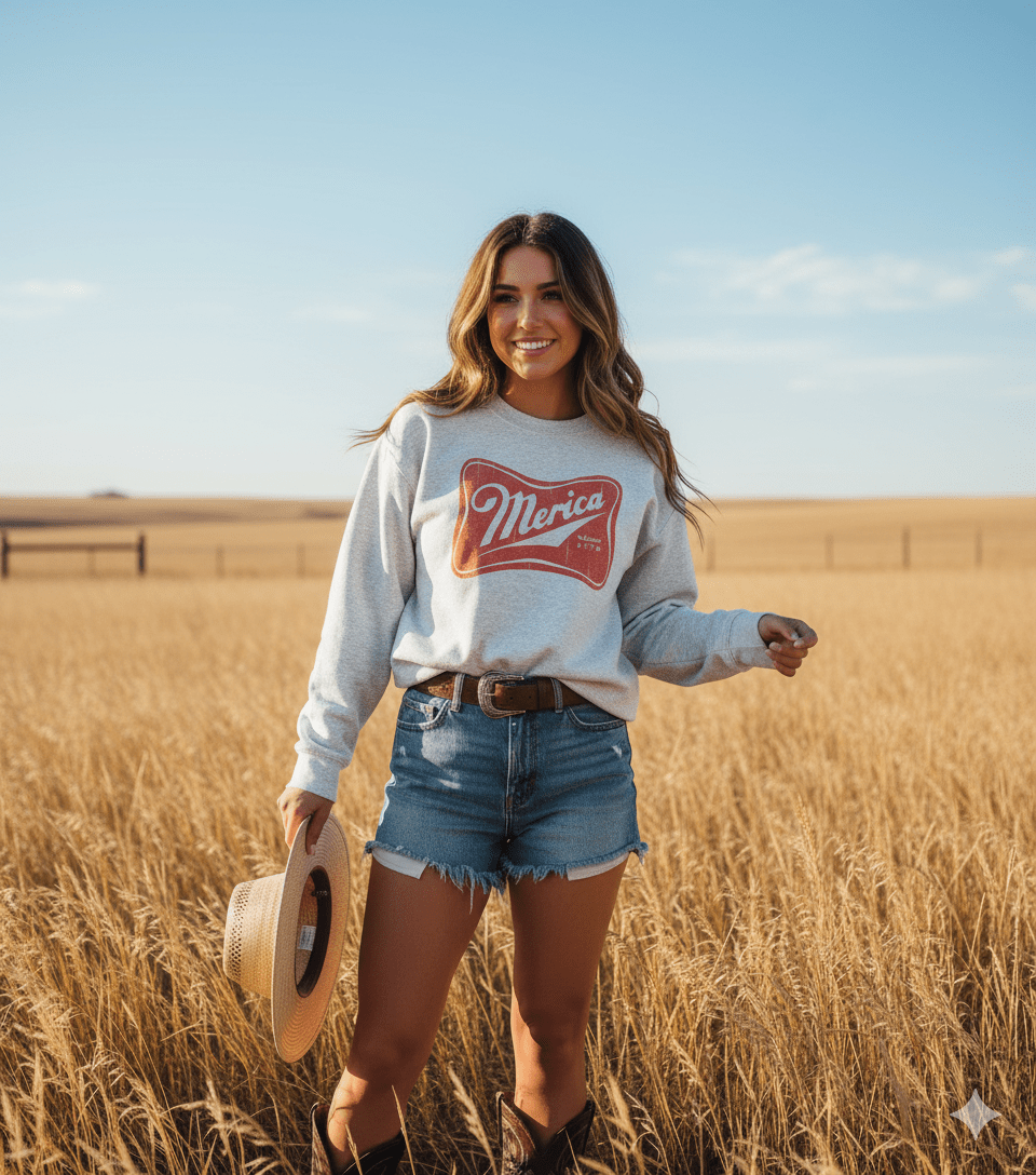 Merica Red Logo graphic sweatshirt made in USA unisex fit cotton blend