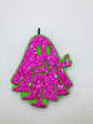 Middle Finger Ghost Freshie in bright pink glitter with neon green edging and raised middle finger detail