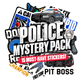Mystery Sticker Packs featuring bold police, race car, pit boss, champion and distressed graphic stickers