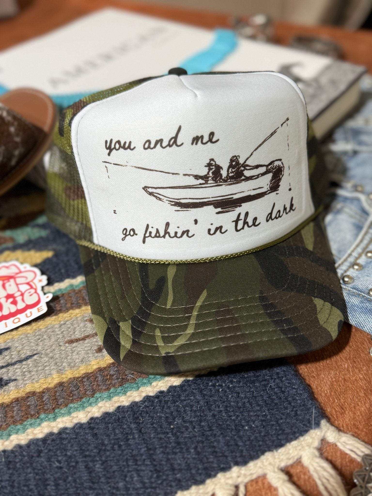 Otto Brand You And Me Go Fishin In The Dark trucker hat with mesh back