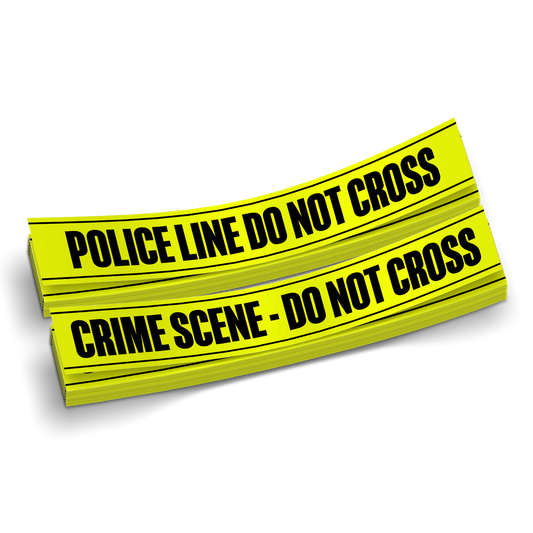 Police Line - Cool Police Tumbler Stickers, bright yellow vinyl decals with bold black crime scene warning text