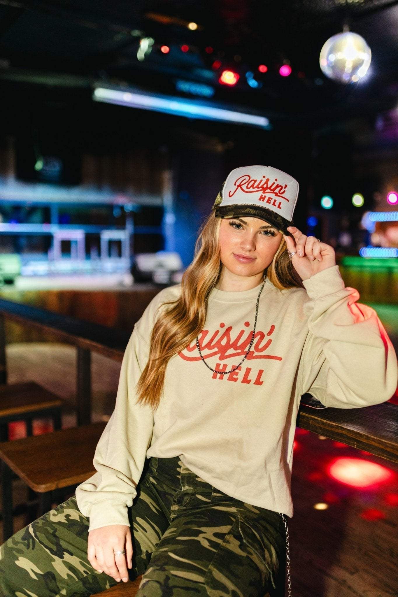 Raisin' Hell Graphic Sweatshirt made in USA unisex fit cotton poly blend printed on Gildan