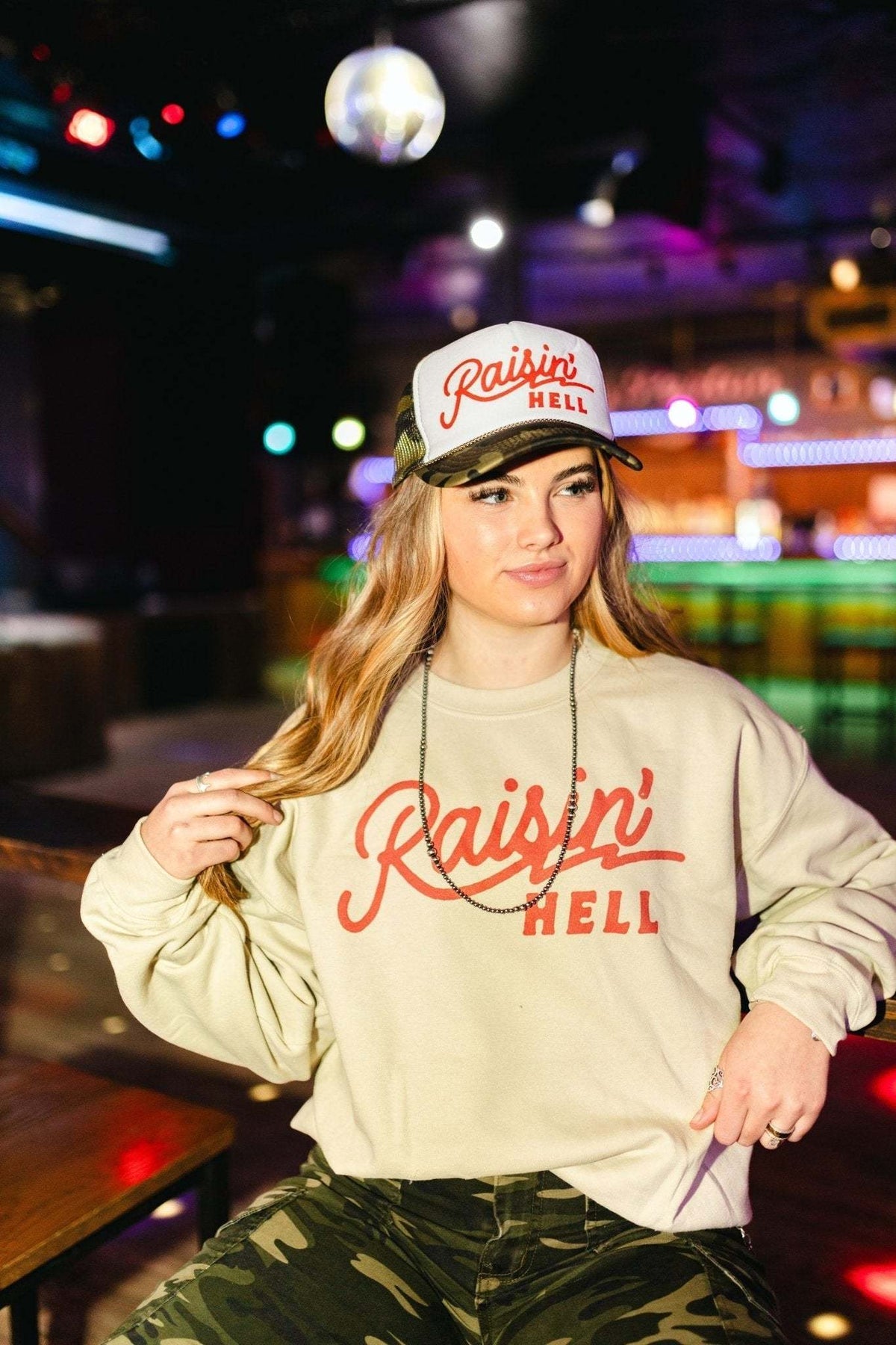 Raisin' Hell Graphic Sweatshirt made in USA unisex 50/50 cotton poly blend printed on Gildan