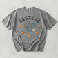 Route 66 eagle graphic tee in washed grey cotton with distressed lettering, soaring eagle design, and orange stars