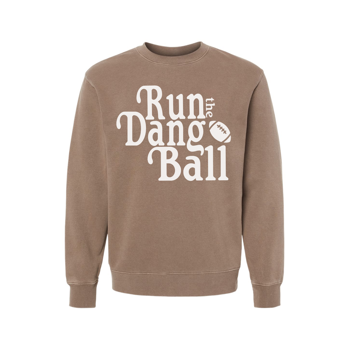 Run the Dang Ball brown pigment-dyed cotton-blend sweatshirt with cream football graphic and ribbed trim