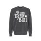 Run the Dang Ball football sweatshirt in charcoal pigment-dyed cotton with bold cream retro lettering and football graphic