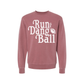 Run the Dang Ball football sweatshirt in dusty rose cotton blend with bold cream graphic and ribbed cuffs