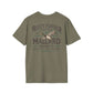 Rusty Feather logo t-shirt front and back with American Waterfowl graphic