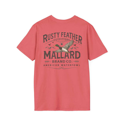 Rusty Feather logo T-Shirt front and back with American Waterfowl graphic