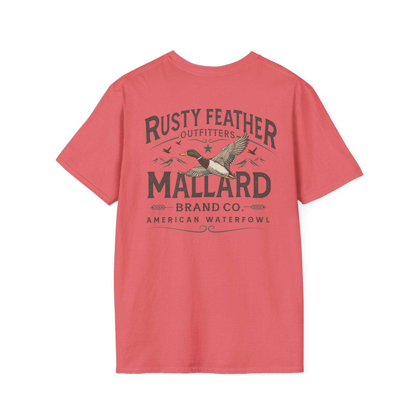 Rusty Feather logo T-Shirt front and back with American Waterfowl graphic