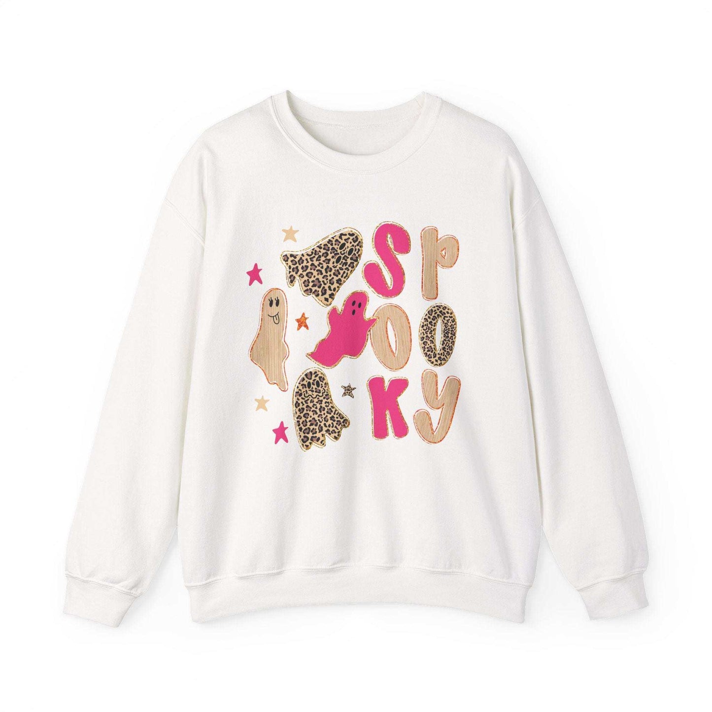 Pink spooky leopard ghosts Halloween crewneck sweatshirt