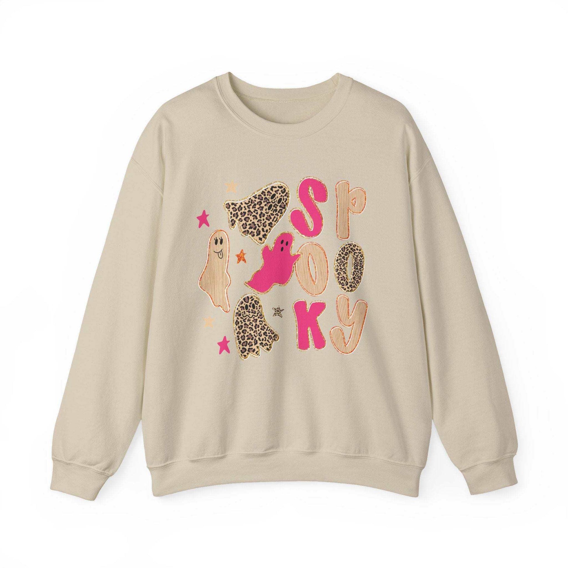 pink spooky leopard ghosts crewneck sweatshirt for Halloween