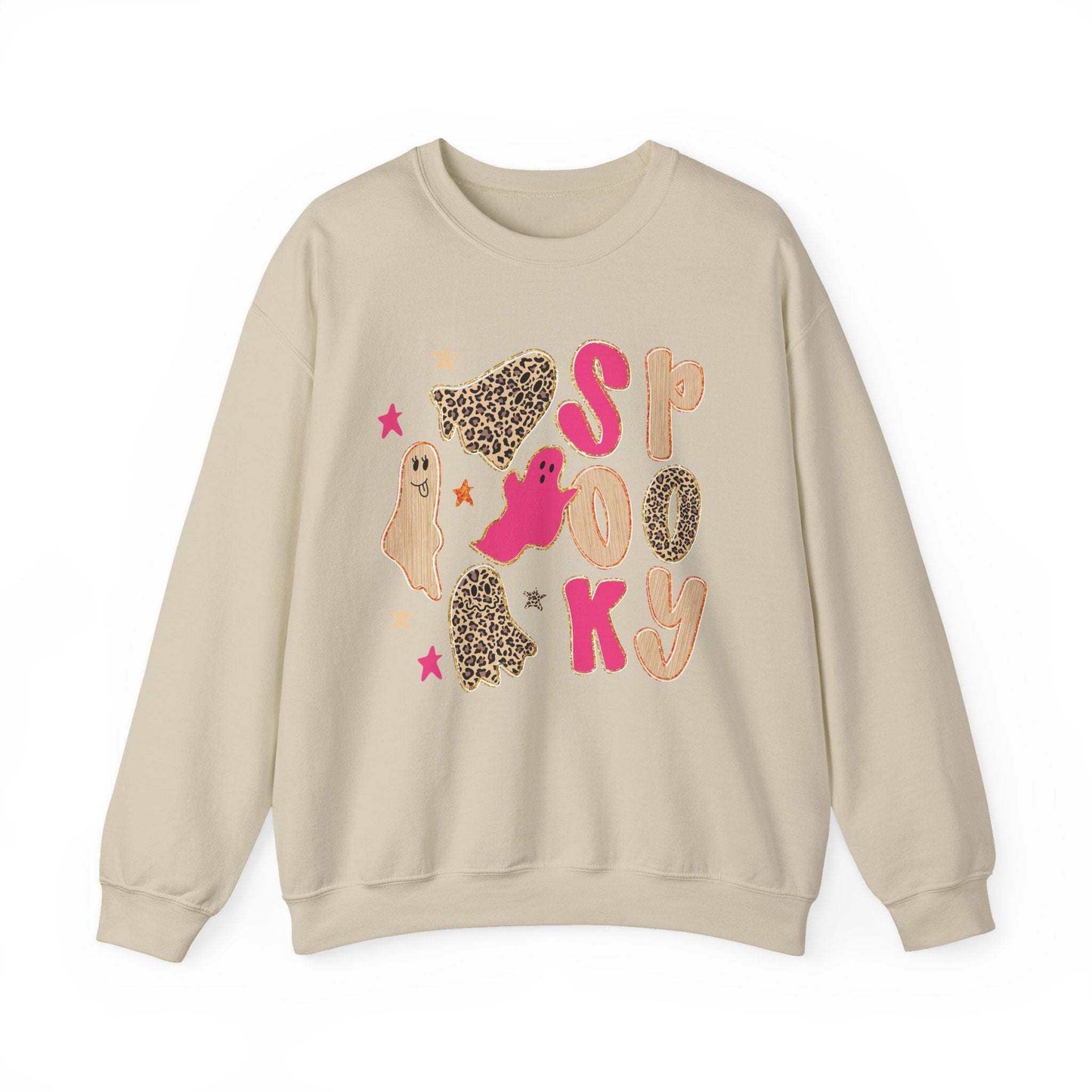 pink spooky leopard ghosts crewneck sweatshirt for Halloween