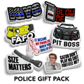 Sticker Gift Packs featuring seven colourful police-themed vinyl stickers with humorous slogans and emergency graphics