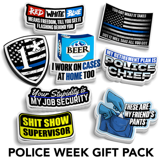 Police Week Sticker Packs featuring 8 high-quality occupational vinyl stickers for laptops and water bottles