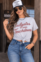 Tailgates and Touchdowns graphic tee unisex fit 50/50 cotton poly printed Jerzees made in USA