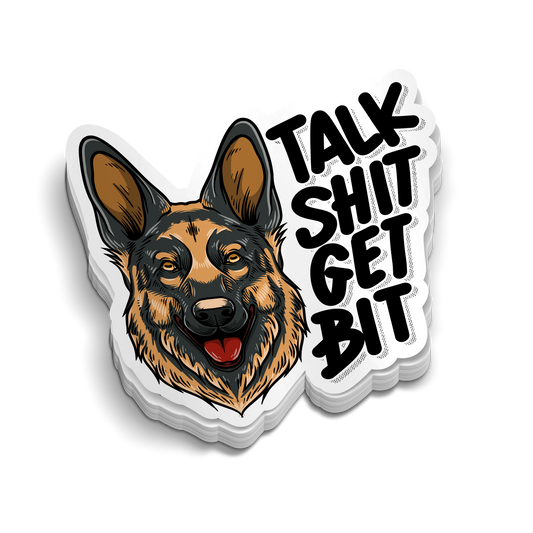 Talk Shit Get Bit funny police K9 sticker on laptop with strong adhesive vinyl decal