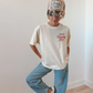Tequila & Country Music white cotton graphic T-shirt with small red western script and oversized fit