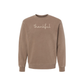 Thankful Script Crewneck Sweatshirt in brown pigment-dyed cotton blend with cream handwritten script and ribbed trim