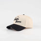 The "Austin" Script Hat, cream and black cotton cap with embroidered Austin Texas script and curved brim
