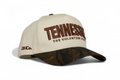 The Camo Tennessee SnapBack beige cotton cap with brown woodland camouflage pre-curved brim and embroidered lettering