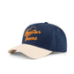 The "Houston" Script Hat, navy and beige cotton cap with orange script embroidery and a pre-curved brim