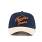 The "Houston" Script Hat, navy and beige cotton cap with orange Houston Texas embroidery and curved brim