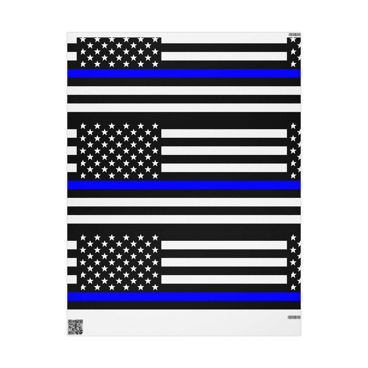 Thin Blue Line American Flag wrapping paper honoring law enforcement