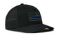 Thin Blue Line Hat in black performance fabric with perforated panels, curved bill, and blue-striped American flag patch
