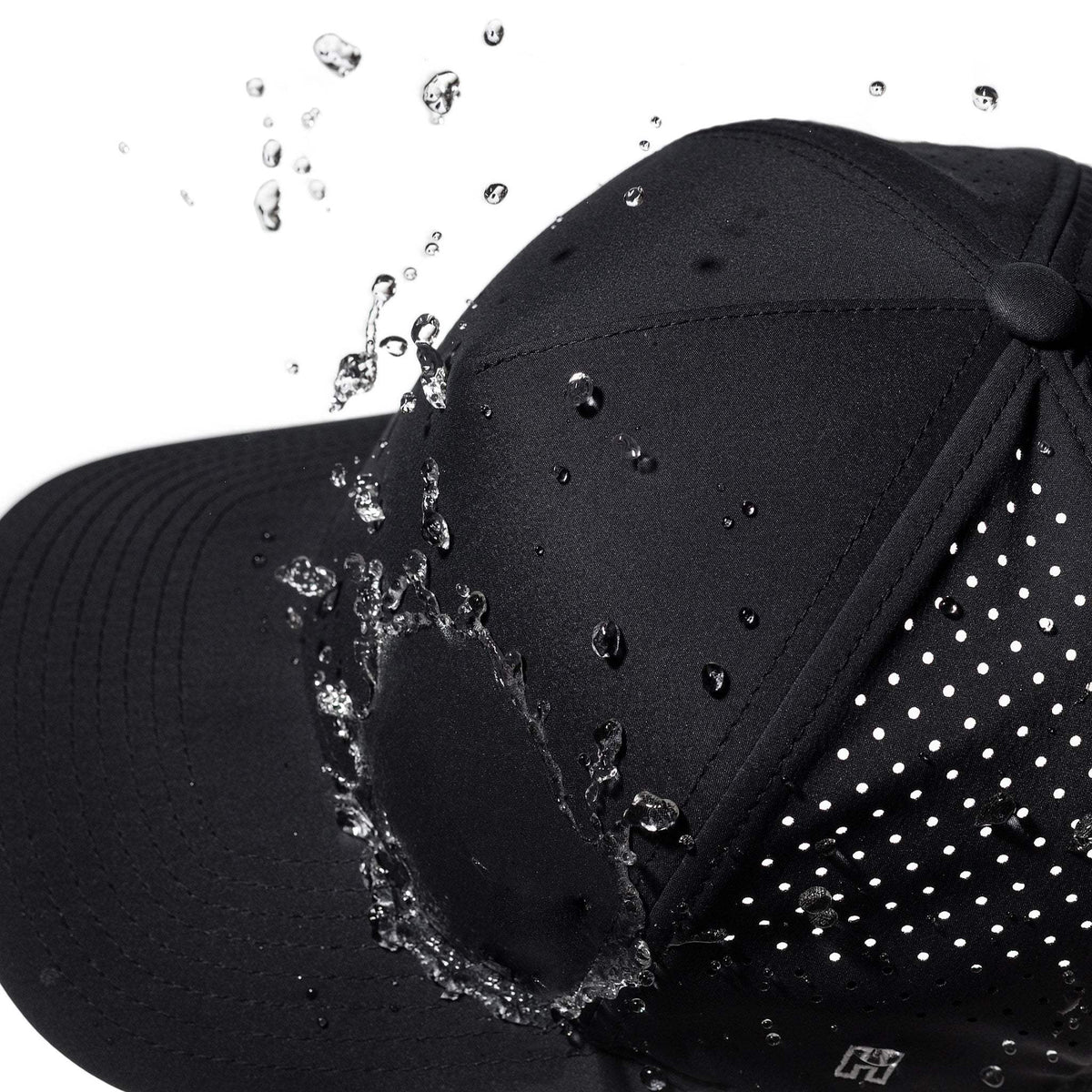 Thin Blue Line Hat in black water-repellent fabric with perforated side panels and a curved bill