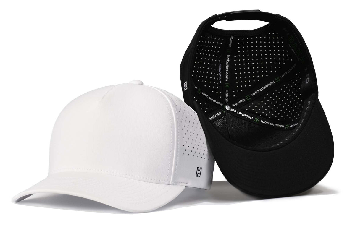 Thin Blue Line Hat in white and black stretch fabric with perforated panels and curved bill