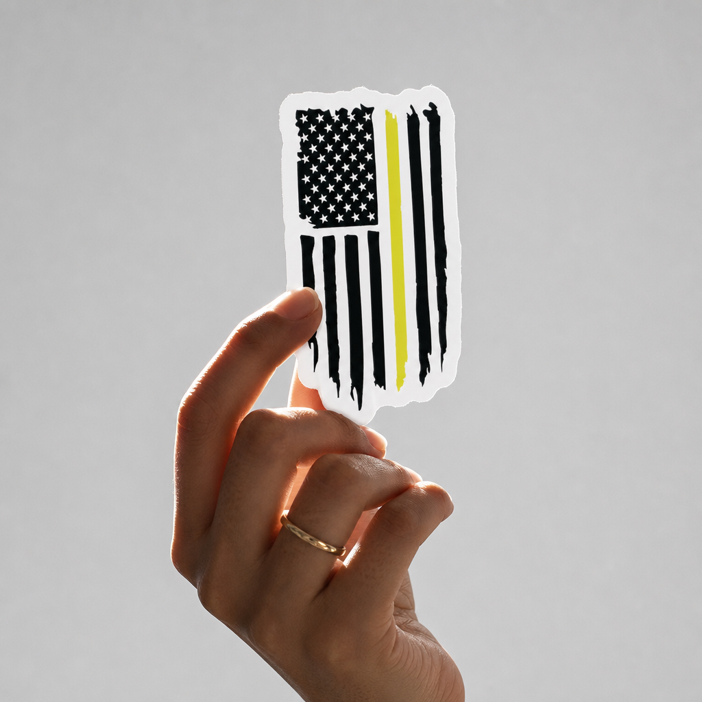Thin Gold Line Flag die-cut magnet honoring first responders